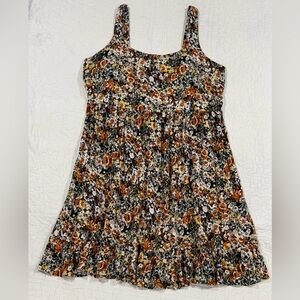 Millenium Womens Floral Tiered Sundress in Black and Orange Size L  100% Rayon